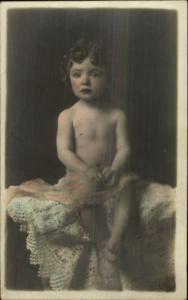 Beautiful Boy Child Lace Slightly Tinted c1910 Real Photo Postcard CYKO