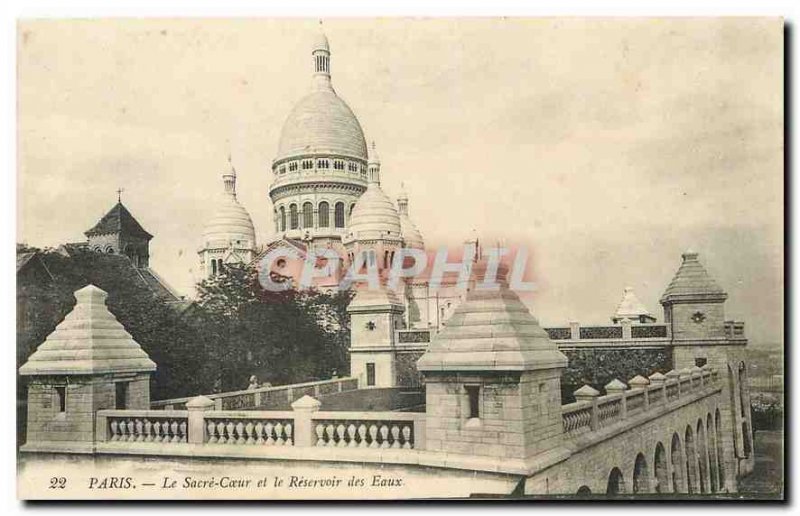 Old Postcard Paris Sacre Coeur and Water Reservior