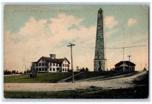 Groton Connecticut CT Postcard Monument House And School Building Scene 1910