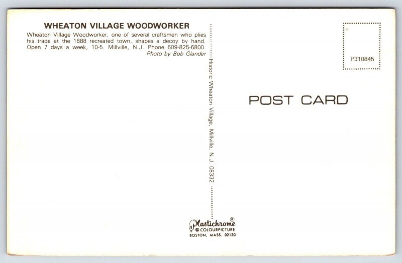 Wheaton Village Woodworker Vintage Millville NJ Postcard New Jersey