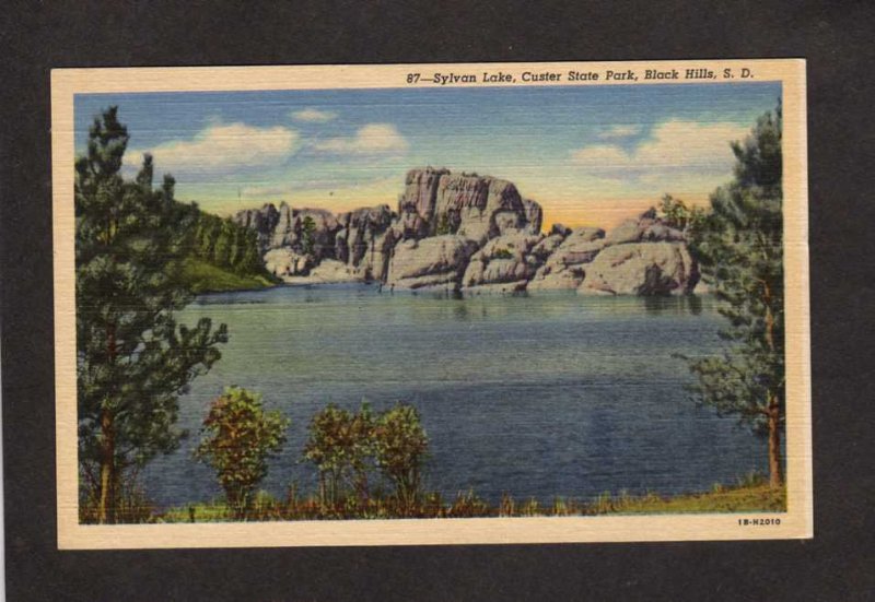 SD Sylvan Lake Custer State Park Black Hills South Dakota Linen Postcard