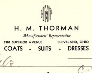 1939 H.M. THORMAN COATS SUITS DRESSES CLEVELAND OHIO BILLHEAD INVOICE Z584