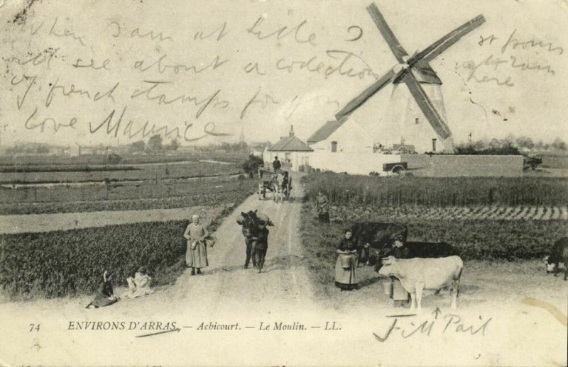 france, ACHICOURT (62), Environs d'Arras, Le Moulin, Windmill Mill (1908) LL.