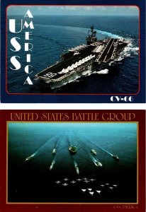 2~4X6 Postcards Navy Ship  USS AMERICA~Scuttled In 2005 & Military BATTLE GROUP