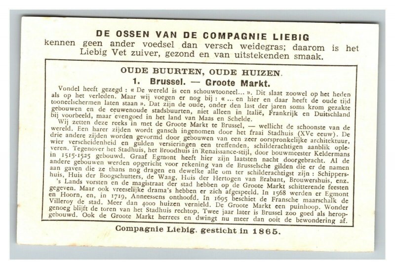 Vintage Liebig Trade Card - Dutch - 5 of The Cities in Belgium Set