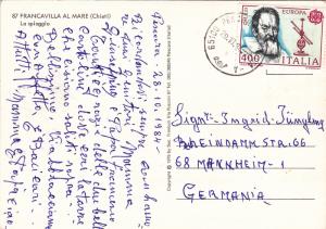 Italy Postcard 1979 Chieti to Germany 1984 87 Francavilla al Mare, La spiaggia.