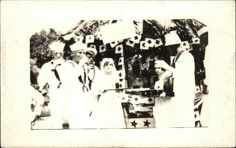 Navy Sailors at Red Cross Booth Nurses CUBA 1917 on Back Real Photo Postcard 