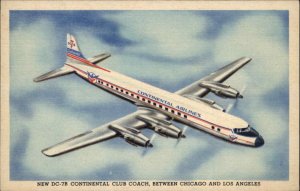 Continental Airlines Airplane DC-7B Chicago Los Angeles Linen Adv Postcard