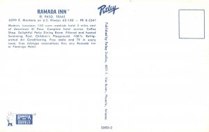 Vintage Postcard Luxurious Ramada Inn Roadside Hotel Downtown El Paso Texas TX