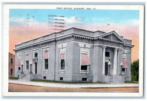 1937 Post Office Building View Roadside Stairs Entrance Lamp Elkhart IN Postcard