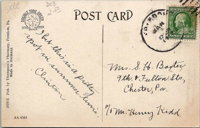 Freedom PA Cemetery Hill 9th Str Extension Thompsons Pharmacy 1912 Postcard T16