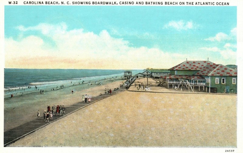 Vintage Postcard 1920's Carolina Beach North Carolina Boardwalk Casino & Bathing