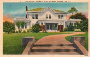 Vintage Postcard 1920's An Attractive Beach Drive Residence House Panama City FL