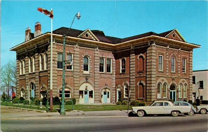 Postcard ON Orangeville Municipal Offices Building Street Lamp RARE 1960s K59