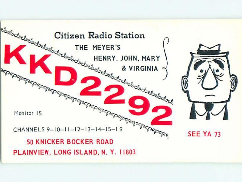 comic - QSL CB HAM RADIO CARD Long Island - Plainview New York NY t9461