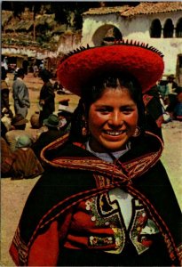 VINTAGE CONTINENTAL SIZE POSTCARD ANDEAN INDIAN BEAUTY QUEEN FROM CHINCHERO 1974