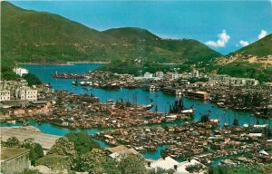 1950s Hong Kong Panorama Aberdeen fishing village Yuen Postcard 25-11670