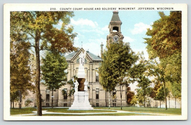 Jefferson Wisconsin~Jefferson County Courthouse~Soldiers' Monument~1920s  