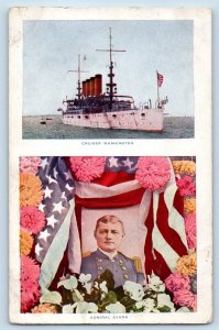 Malmo Nebraska NE Postcard Cruiser Washington Ship Admiral Evans Dual View 1908