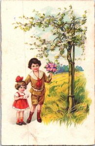 Victorian Big Brother With His Sister Vintage Postcard 03.64
