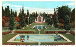 Vintage Postcard Blue Gardens Arthur Curtis James Estate Newport Rhode Island RI