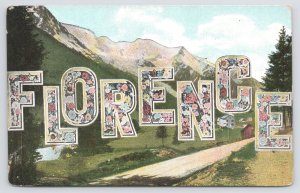 Greetings~Flowers In Letters Spelling Florence~Vintage Postcard