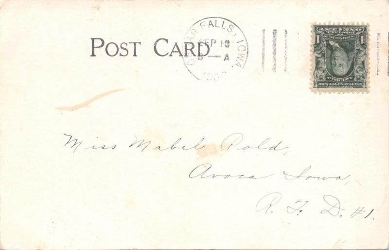 CEDAR FALLS IOWA WEST IN SECOND SLOUGH~CROSS SNODGRASS PUBLISH POSTCARD 1906