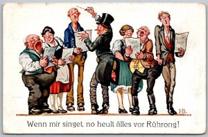 Music Orchestra Band Artist Signed Hans Boettcher c1910 Caricature Germany