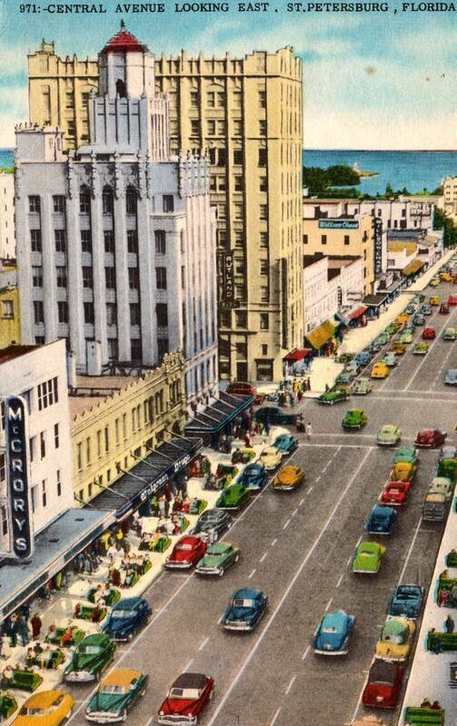 1957 Bird's Eye View Central Avenue Looking East St. Petersburg,FL Vintage