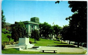 Postcard - Post Office showing the Pierce Memorial at Bangor, Maine