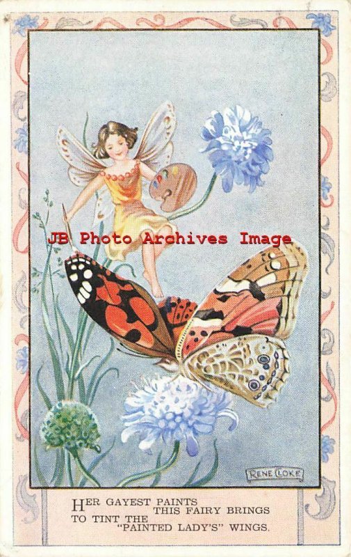 Rene Cloke, Valentine No 4388, Fairy Painting the Butterfly Wings