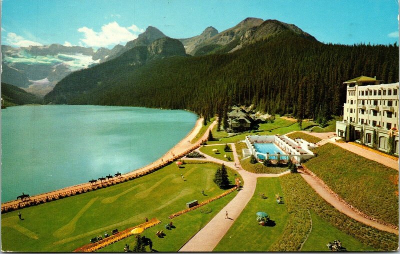 Lake Louise Canadaian Rockies Swimming Pool Chateau Postcard PM Revelstoke BC 