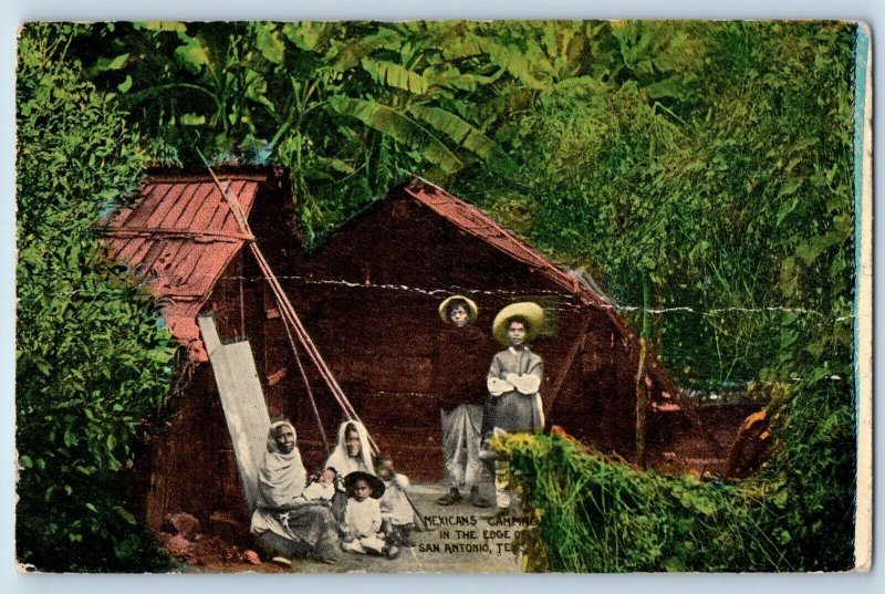 San Antonio Texas Postcard Mexicans Camping Exterior View Forest c1914 Vintage