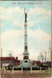 Soldiers Monument, Michigan City IN c1907 Vintage Postcard W30