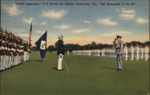 WWII Pensacola Florida FL Naval Air Station Cadet Inspection Linen Postcard