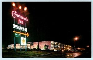 LITTLE ROCK, Arkansas AR ~ Night Neon COACHMAN'S INN Roadside 1960s-70s Postcard