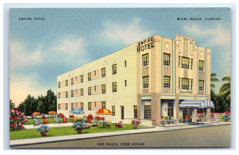 Postcard Empire Hotel, Miami Beach, Florida FL linen D20