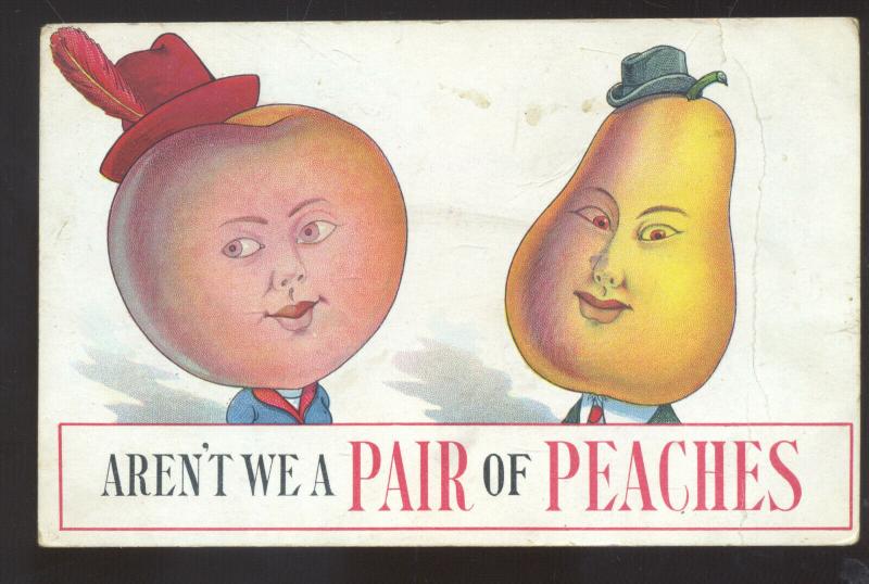 FRUIT PEOPLE FACES PEACHES PEAR STOVER MISSOURI SMITHTON MO. VINTAGE POSTCARD