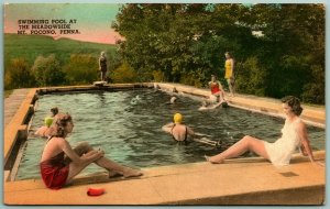 Swimming Pool Meadowside Mt Pocono PA Hand Colored Collotype Postcard C14