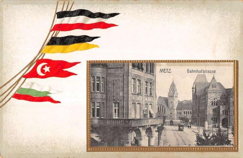  Metz France Street Scene Flag Border  Antique Postcard L536