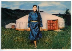 3128884 MONGOLIA Gher Yurt girl Original old 3D postcard