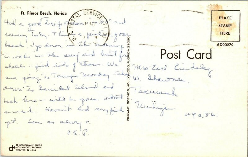 Scenic View Ft. Pierce Beach FL Vintage Postcard A55