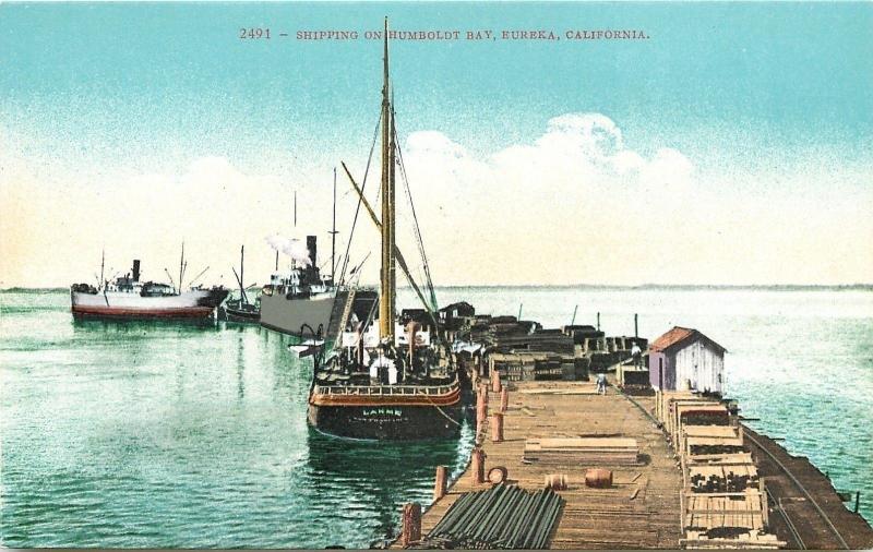 Eureka California~Shipping On Humboldt Bay~Crates on Dock~Ship Lakme~1908 