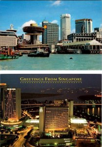 2~4X6 SINGAPORE Postcards CHANGE ALLEY AERIAL PLAZA~CLIFFORD PIER & MARINA BAY