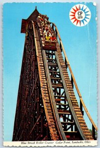 1960 Sandusky Ohio Postcard Blue Streak Roller Coaster Cedar Point Amusement