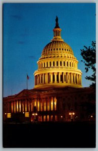 Postcard Washington DC c1960s United States Capitol Building At Night Rotunda