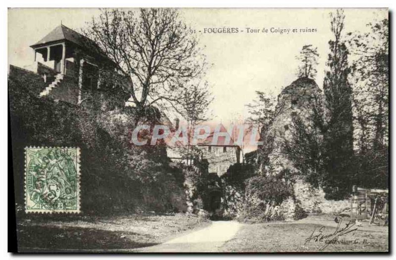 Old Postcard Fougeres Tour de Coligny and ruins