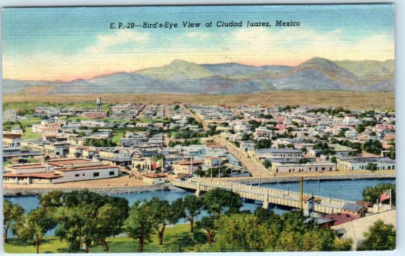Ciudad Juarez Mexico Birdseye View 1950 Linen Postcard Latin South America Mexico Postcard Hippostcard