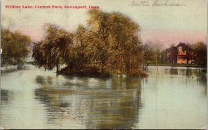 Willow Lake Central Park Iowa Postcard PM Davenport IA 1910