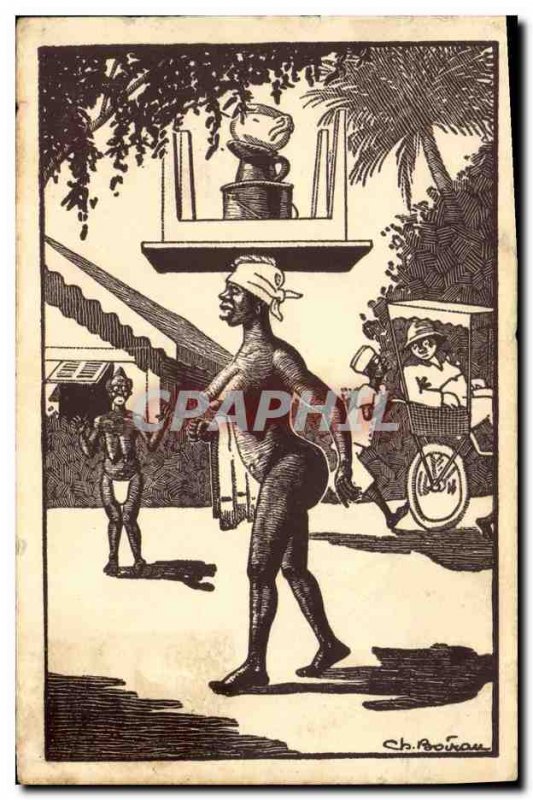 Old Postcard Negro color Woman In Africa the toilet is scope